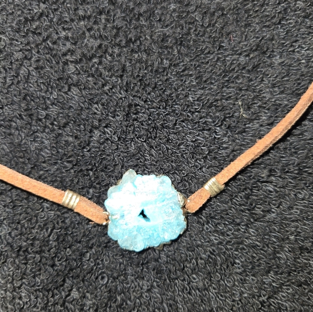 Free Press Tan Choker - Necklace with Turquoise Flower Pendant